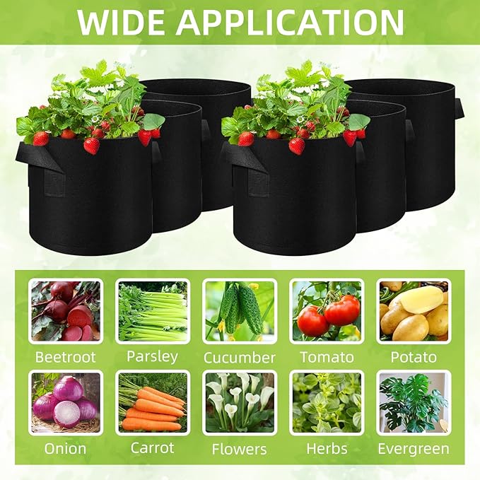 40-Pack 10 Gallon Grow Bag, Non-Woven Fabric Pots with Handles, Garden Planting Bag for Potatoes, Carrots, Tomatoes and Other Vegetables, Fruits