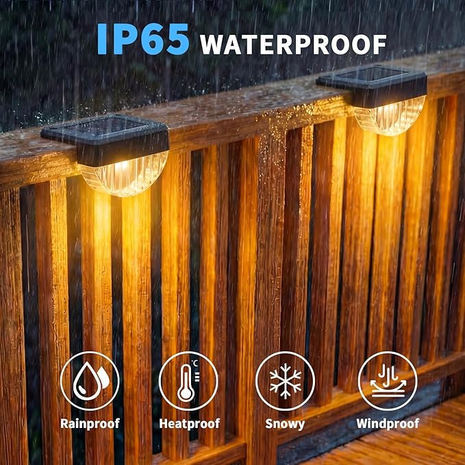 VOLISUN 8 Pack Solar Deck Lights Outdoor, Warm White LED Solar Step Lights for Outside, Waterproof Fence Light for Patio, Deck, Stairs, Yard, Pool and Porch (Black)