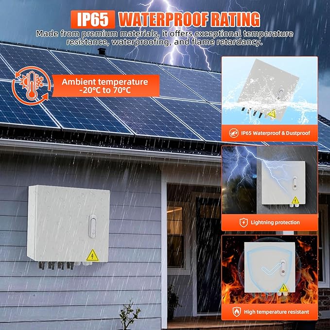 4 String Metal Solar Combiner Box, IP65 Waterproof PV Combiner Box with 20A Rated Current Fuse, 63A Air Circuit Breaker,Lightning Arrester for On/Off Grid Solar Panel System