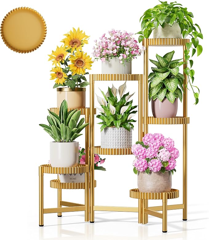 Stand Plants, 8 Tier Metal Tiered Plant Stands Indoor, Corner Flodable Plant Stand Outdoor Planter Flower Pot for Multiple Plants, Floding Display Racks for Patio Porch Balcony -GoldFloroma