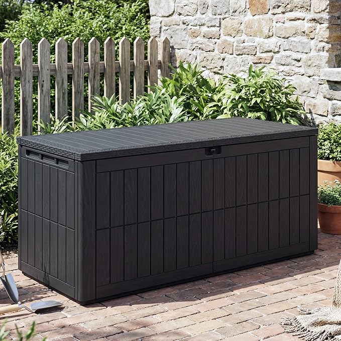 UDPATIO 120 Gallon Deck Box, Outdoor Storage Box Lockable Waterproof Indoor Outdoor Storage Container for Patio Cushions, Garden Tools, Package Delivery Boxes for outside