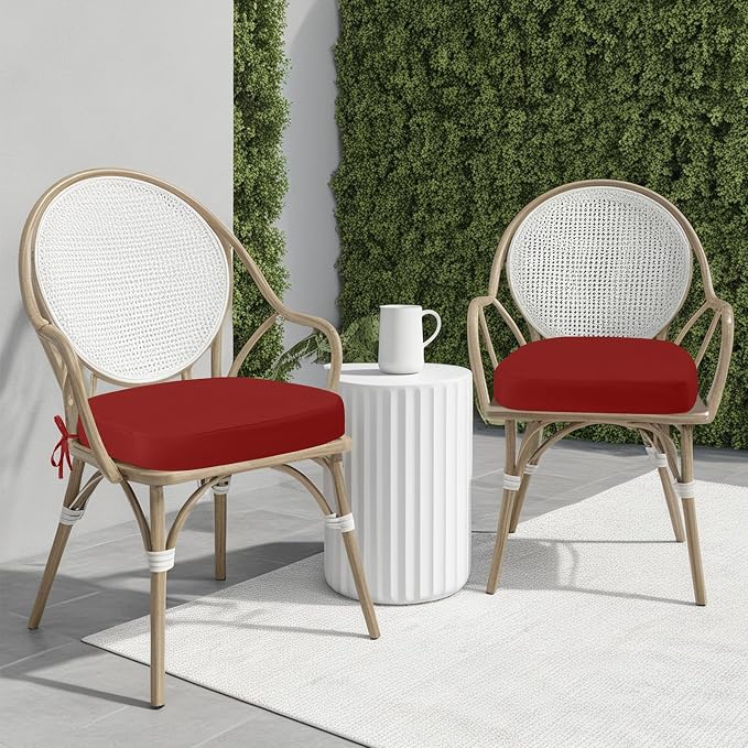 idee-home Outdoor Chair Cushions Set of 4, 19" x 19" x 3" Thick D-Shaped Patio Furniture Outdoor Seat Cushions Waterproof with Ties, Dining Pads