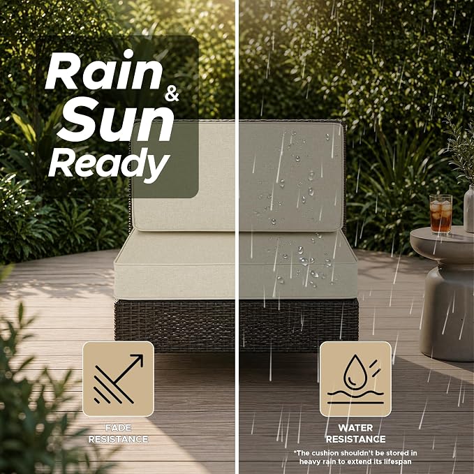 Outdoor Furniture Cushions 25.6x25.6 Inch, Deep Seat Patio Couch Cushions Replacement for Sectional Conversation Set Sofa Loveseat, Water Resistant, Removable Cover, Set of 4, Beige