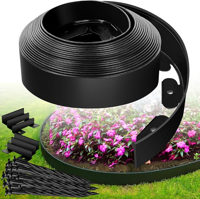 Landscape Edging Border- 3”x100’ Garden Edging Border with 130 Stakes, No Dig Lawn Edging for Landscaping for Garden Bed, Thickened Top Edge Flexible Flower Bed Border Edging for Outdoor