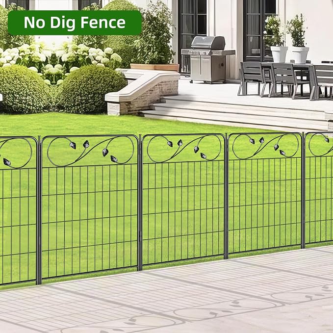 FOREHOGAR No Dig Decorative Garden Fencing 30in(H) X16ft(L) 8 Panels+9 Stakes Temporary Fence Metal Edging Patio Garden Fence Border for Flower Bed, Animal Barrier for Outdoor