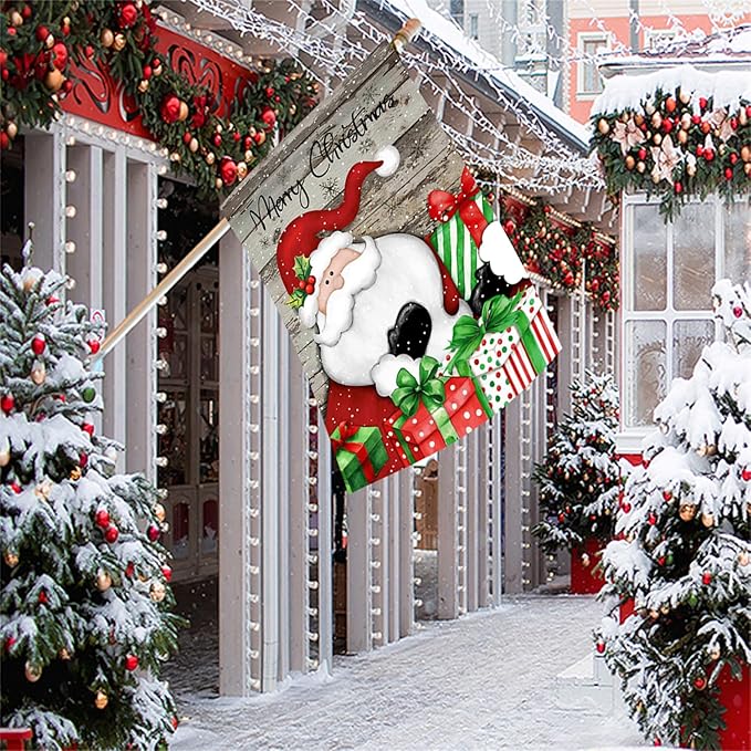 Morigins Santa Claus Garden Flag, Merry Christmas, Suitable for Farmhouse Front Porch Lawns, Winter Outdoor Holiday Decorations, Size 12.5×18 inches (Small-12.5×18 inch)