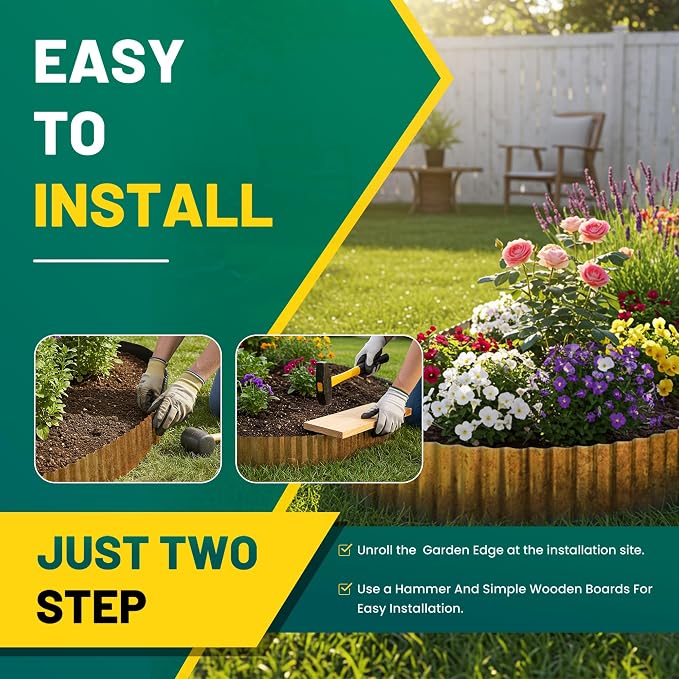 Corrugated Metal Garden Edging, 12"×10Ft Landscape Edging Border for Garden, Flower Bed, Lawn and Landscape Edging (Rusty)...
