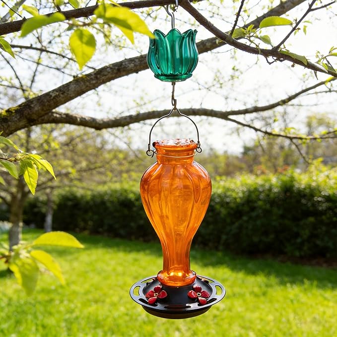Glass Ant Moat for Hummingbird Feeder - 2PC x 3 OZ Turquoise Tulip Insect Guard with Large Capacity