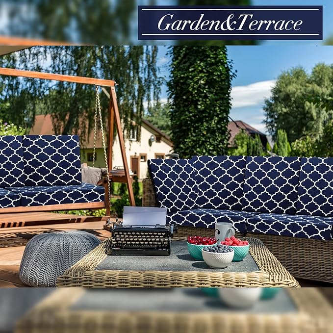 Newwiee 8 Pcs Stretch Patio Outdoor Cushion Covers Waterproof Replacement Sofa Couch Covers for 4 Backrests and 4 Cushions Washable Lawn Garden Seat Furniture Protector(Navy Blue)
