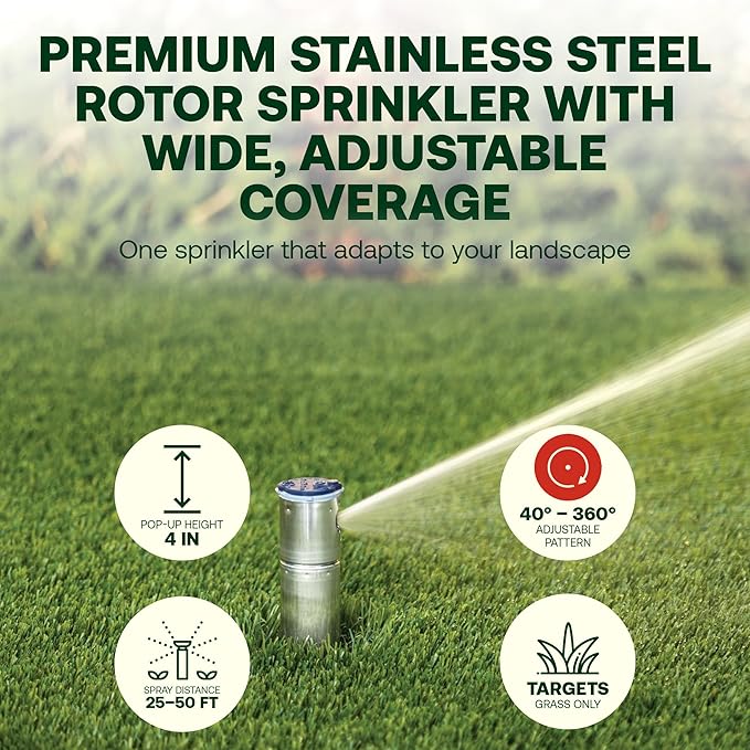 Rain Bird 52SA Premium Gear Drive Rotor Sprinkler Head, 2 Pack - Stainless Steel Shaft for Longer Life - 4 inch Pop Up Lawn Sprinkler with 3/4 inch Inlet, Adjustable 40-360 Degree Arc, 25-50 ft Radius