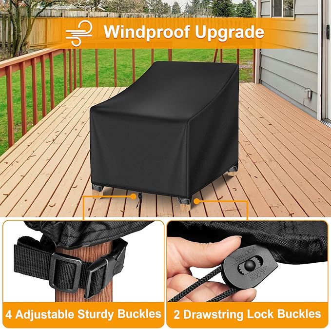 Kipiea Patio Chair Covers Waterproof Winter 2 Pack - Heavy Duty Lawn Outdoor Furniture Chair Covers with Anti UV and No Tears, No Fading (35" W x 35" D x 31" H)