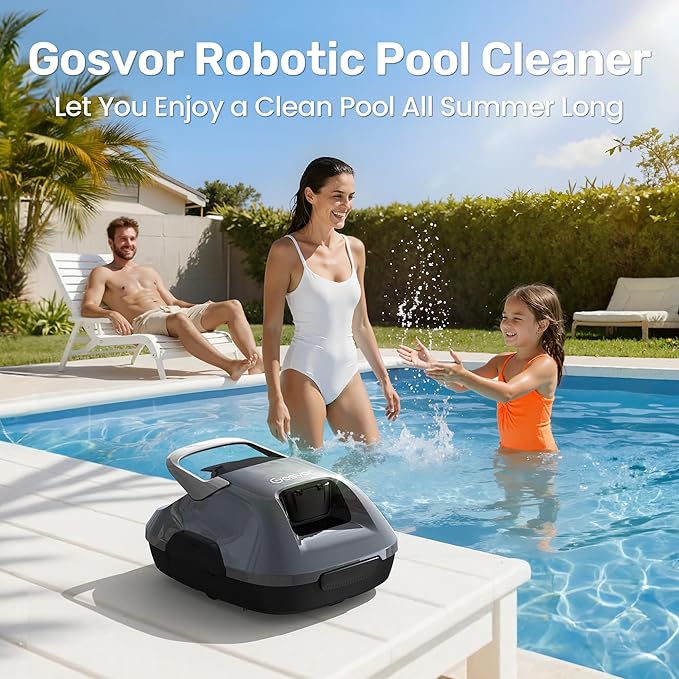 (2026 Upgrade) Gosvor Cordless Robotic Pool Cleaner, Efficient Pool Vacuum, 90 Min Runtime, Self-Parking, 7.5 lbs Lightweight, Ideal for Above Ground Pools up to 860 sq.ft