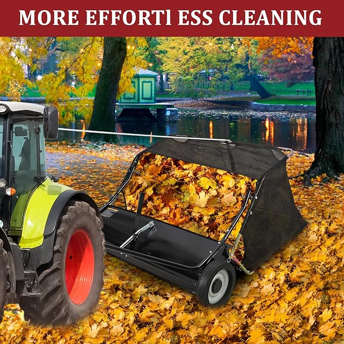 42" Heavy-Duty Tow-Behind Lawn Sweeper,Large-Capacity Leaf & Grass Collector with Adjustable Sweeping Height,Easy Dump Rope Design,for Lawn Tractors & ATVs,Efficient Yard Debris Removal for Lawn Care