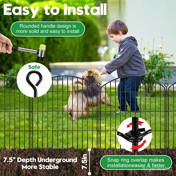 Decorative Garden Fence 32in (H) x 22ft (L), Arched Rustproof Metal No Dig Fence for Dogs & Rabbit, Ornamental Animal Barrier for Flower Beds, Border Panels Fencing for Yard & Patio Outdoor Decor