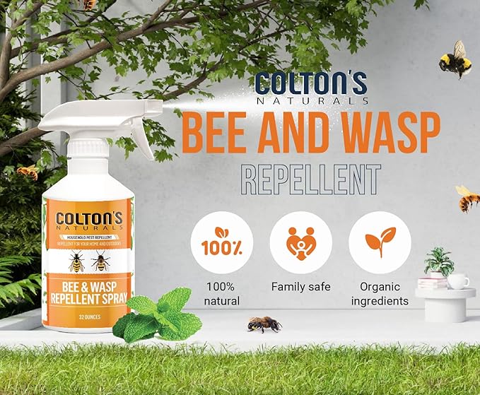 Colton’s Naturals - Bee and Wasp Repellent Spray - (32 OZ) - Natural, Bee and Wasp Deterrent - Quick and Easy Pest Control - Safe to Spray Around Children