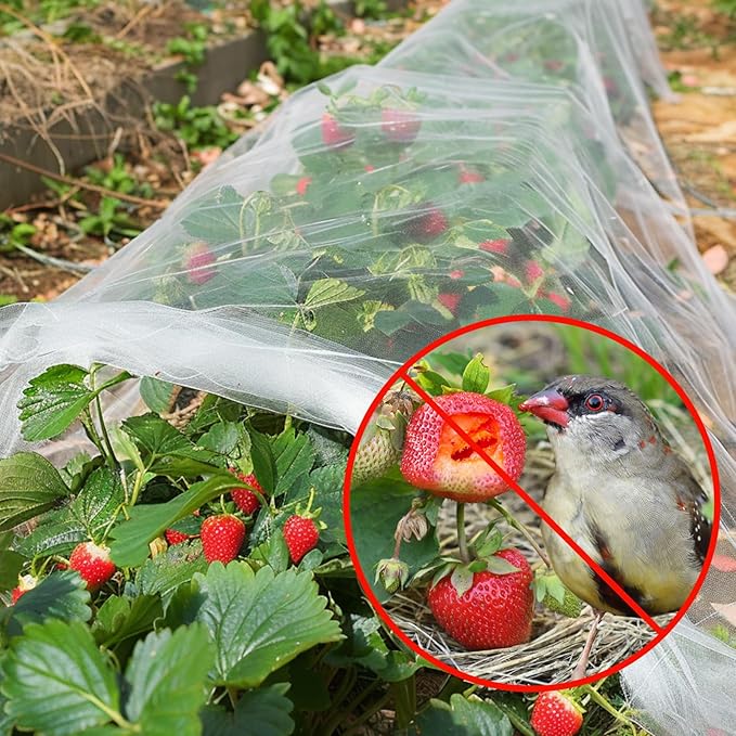 GonLei 10x30FT Garden Mesh Netting Kit Raised Beds (6 Pcs Garden Hoops & 18 Clips) Garden Hoops Plant Row Covers Netting Protection Berry Bush Trees Grass Seed Barrier Net