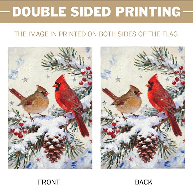 Winter Cardinal House Flag 28x40 Inch Pinecone Twigs Holly Berry Christmas Holiday Decorative Garden Flags for Outside Double Sided Seasonal Outdoor Home Farmhouse Decoration Porch Yard January Decor