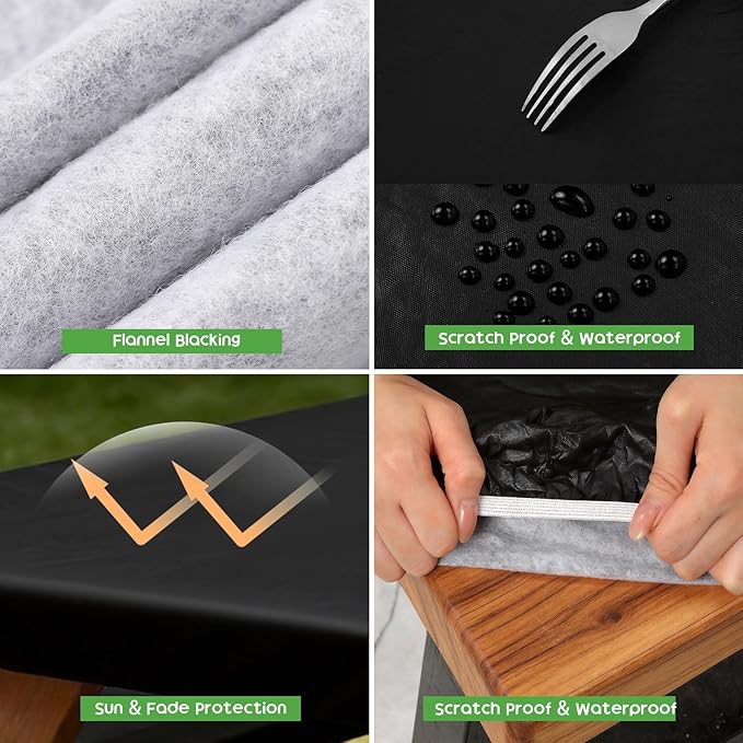 Picnic Table Cover with Bench Covers, Fitted 6ft Waterproof Tablecloth Set for Outdoor Camping & RV - Includes 1 Table Cover & 2 Bench Covers with Drawstring Storage Bag, 30"x72", Solid Black