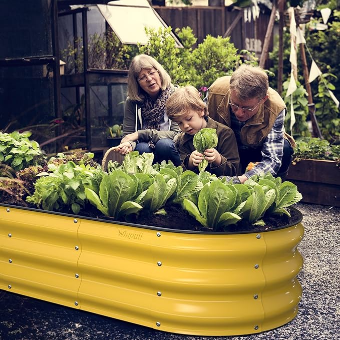 Winpull Raised Garden Bed Kit, 5x2x1 ft Galvanized Planter Box Outdoor with Safety Edging, Large Metal Raised Beds for Gardening Vegetables Flower Fruits (Cream Yellow)