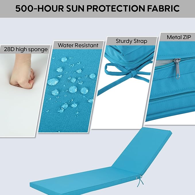 Only choice Outdoor Lounge Chair Cushions Patio Chaise Lounge Replacement Cushions Funiture Seat Cushion Chair Pads (Sky Blue-2 pc)