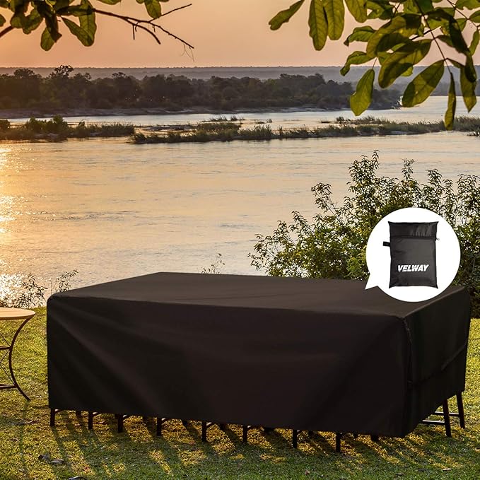 Velway Patio Furniture Cover Outdoor Waterproof Rectangular Patio Table Chair Sofa Set Cover, 108" Lx82 Wx28 H, All Weather Oxford Tear-Resistant Material with Zipper Carrying Bag Windproof Buckles