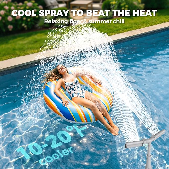 Pool Fountain 7-Color 4 Modes LED Lights for Above/Inground Pools, Dual Sprayer Sprinkler Waterfall Cool 20℉, Pool Lights with Remote, Adjustable Height 16-22", Swimming Pool Accessories,Outdoor Decor