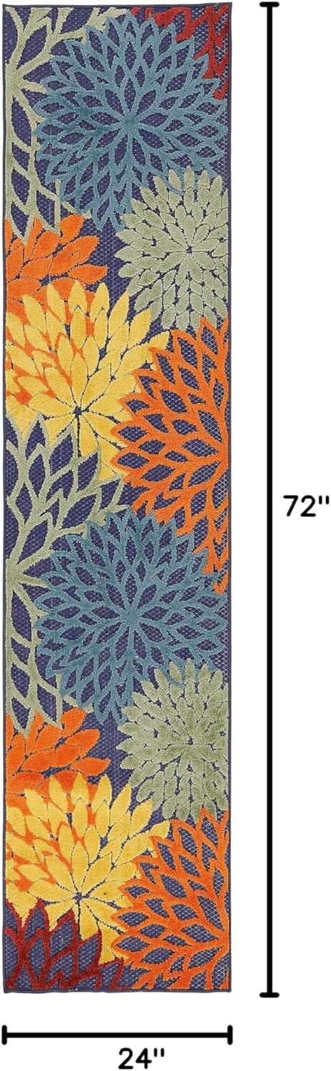 Nourison Home Aloha Indoor/Outdoor Modern Navy Multicolor 2' x 6' Area Rug, Easy Cleaning, Non Shedding, Bed Room, Living Room, Dining Room, Backyard, Deck, Patio (2x6)
