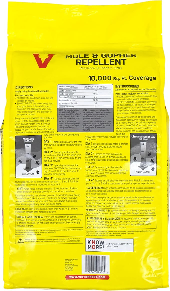 Victor Mole and Gopher Repellent - Repels Mole, Gopher, Vole, and Other Burrowing Animals - Repel Rodents Outdoors - M7002-2 - 10 lb Bag