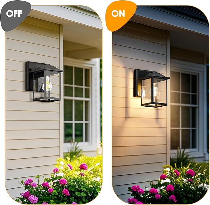 MATAMEYE Outdoor Wall Lantern, Exterior Waterproof Wall Sconce Light Fixture, Black Front Door Mounted Lighting with Clear Glass, Anti-Rust Porch Lamp