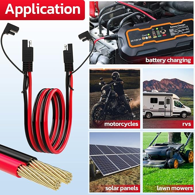 10AWG SAE Extension Cable 10 Gauge SAE to SAE Extension Cord with Two Prong Connectors for Solar RV Automotive (3FT)