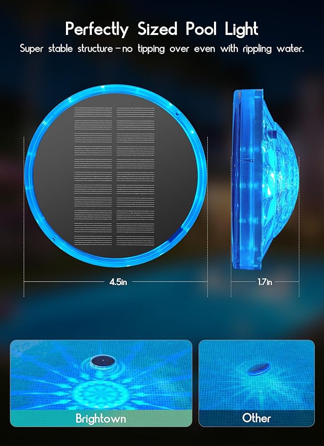Floating-Solar-Pool-Lights 2 Pack, RGBWW 12 Lighting Modes, 3 Dimming & Timing IP68 Waterproof with Remote Control, Solar Floating Pool Lights for Above Ground Pools Inground Pools Accessories Bathtub