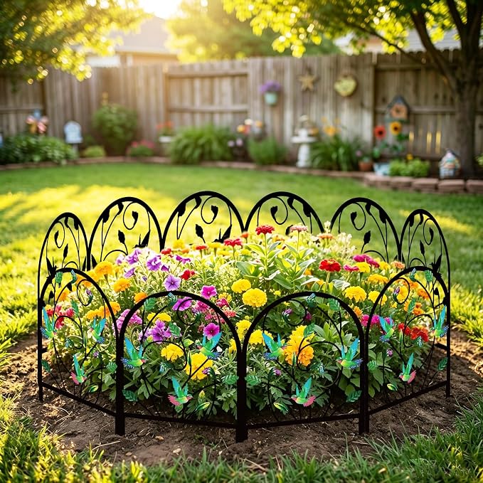 8 Pack Hummingbird Decorative Garden Fence Metal Hummingbird Design Metal Arch Garden Fence Border for Yard Patio Flower Bed Lawn Outdoor Landscape Decoration Animal Barrier Fence for Garden
