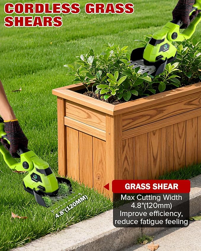 Cordless Hedge Trimmer,Cordless Grass Shear & Hedge Shear with a 5.3-inch Lawn Mower Blade, with 2 PCS Rechargeable Battery and Charger for Garden,Lawn.Note: It Does not Include the 9-inch Blade.
