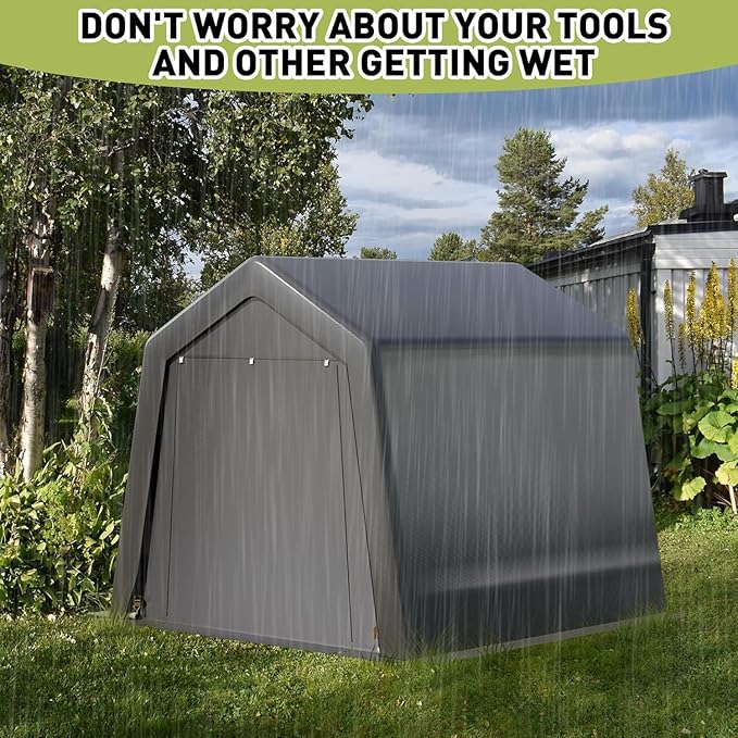 PeakPursuit Outdoor Carport Canopy, Heavy Duty Canopy Shed,Metal Frame Storage Shed with Waterproof, Uv Resistant Cover, Portable Storage Tents with Rollup Zipper Doors for Backyard, Garden
