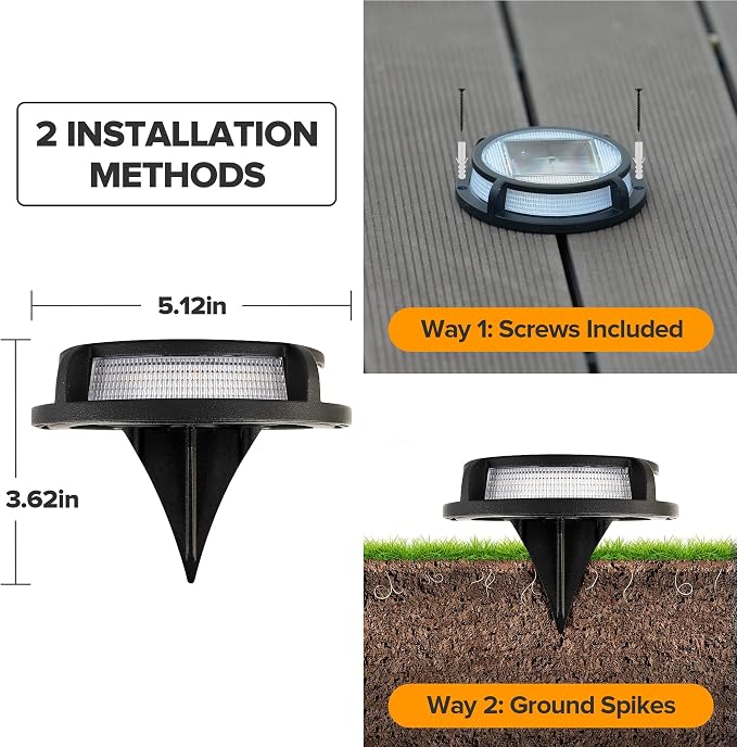 LUTEC 2 Pack Solar Deck Lights, 12 LEDs IP65 Waterproof Solar, Outdoor Driveway Marker Lights for Step, Sidewalk, Pathway, Patio, Garden(Warm White)