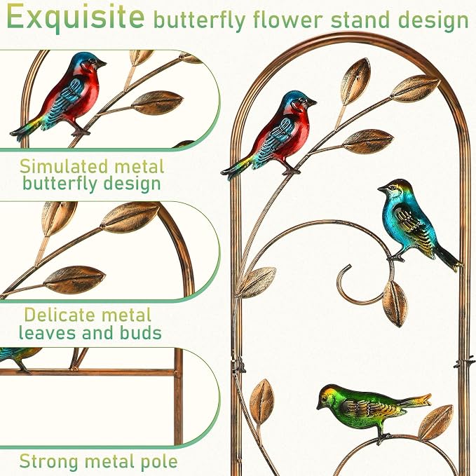 Blulu 4 Pack Metal Garden Trellis for Climbing Plants, 60x11 Inch Detachable Rustproof Arched Fence Flower Vegetable Plant Stand for Outdoor Patio Yard Lawn Decorative(Hummingbird)