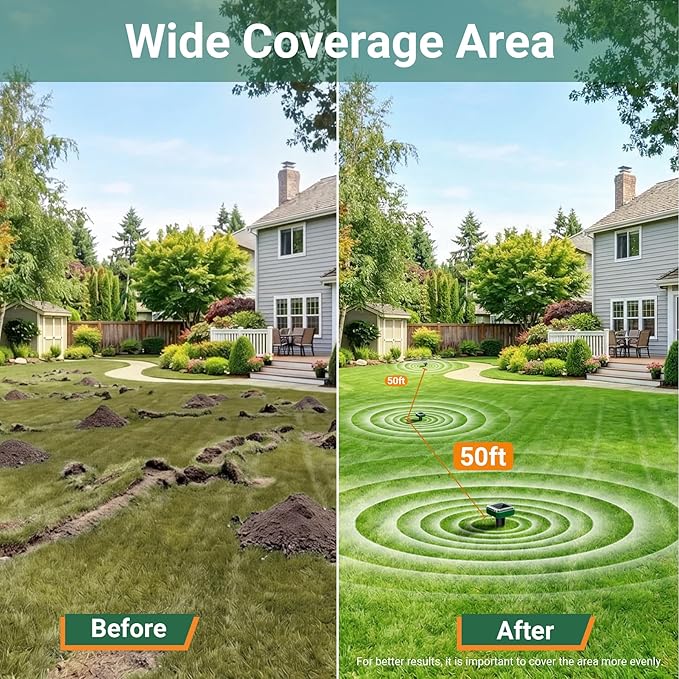 8 Pack Solar Mole Repellent, 2026 Upgraded Ultrasonic Gopher Deterrent Stakes, IP65 Waterproof Sonic Vole Groundhog Snake Control for Lawn Garden Yard Farm