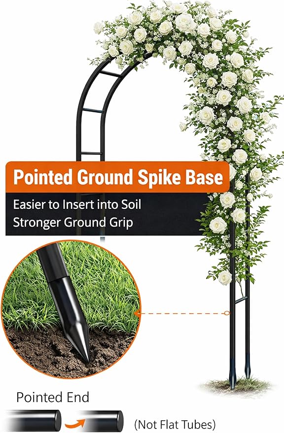 Thickened Tube Garden Arch,7.3ft Heavy-Duty Metal with 16mm Steel Tubes & 0.5mm Thickened Wall, Durable Outdoor Trellis for Climbing Plants,Roses,Garden Party,Ceremony & Decorations (Black)