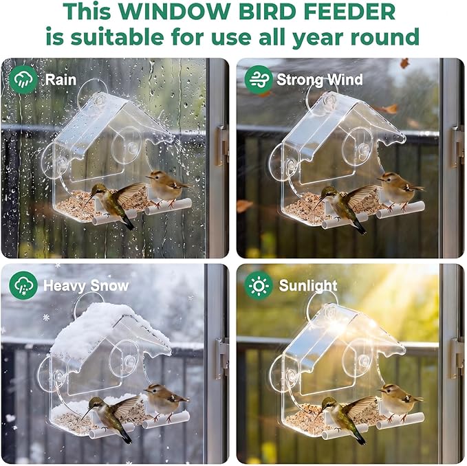 Clear Bird Feeder for Window Acrylic, Window Bird Feeders with Strong Suction Cups, Suction Cup Bird Feeder for Garden, Yard, Elderly Kids Viewing Wild Birds Outside, as a Bird Watching Gift