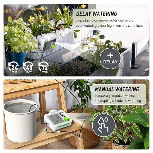 RAINPOINT Large Display Automatic Plant Waterer Indoor for Pot Plant,Cycle & Soak Mode Vacation Self Watering Drip Irrigation System Device Kit Herb Garden Greenhouse Grow Tent Water 10-15 Plants
