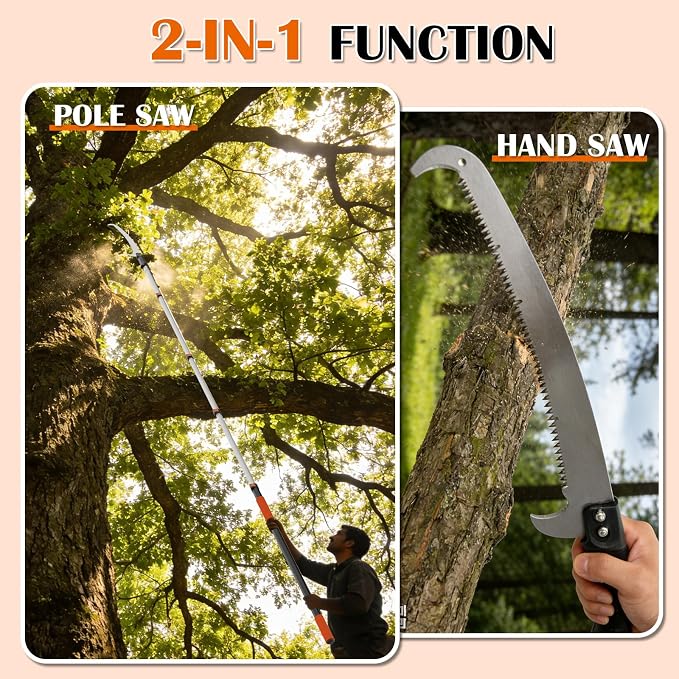 Buyplus 26FT Reach Pole Saws for Tree Trimming, Pole Saw with 5-20FT Telescoping Extension Pole, Pruning Saw with 24" 3X Detachable Saw, Non-Slip Handle, Tree Trimmer for Garden Yard Palms Shrubs