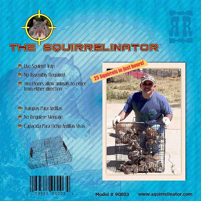 Rugged Ranch 4‑Pack Squirrelinator Multi‑Catch Squirrel Trap, Wire Cage, 24.5"x24.5"x5" Each - Live Catch‑and‑Release, 2‑Door Humane Rodent Control, No‑Poison Outdoor Use, Trap Only