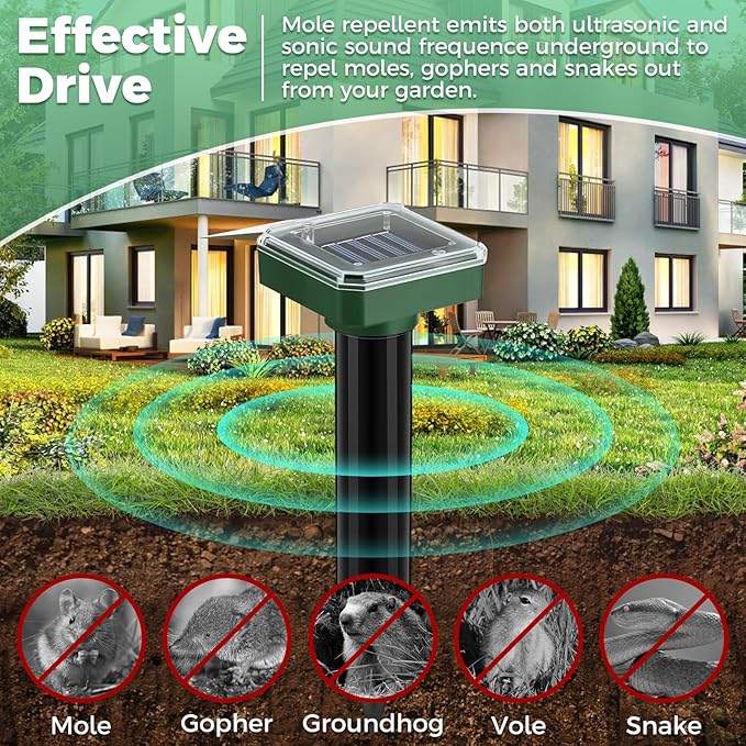 Ultrasonic Mole Repellent 10 Pack Snake Repellent for Yard Solar Powered Sonic Mole Deterrent Pest Control Rodent Repeller Chaser Gopher Vole Trap Outdoor Gopher Ultrasonic for Lawn Garden Repeller