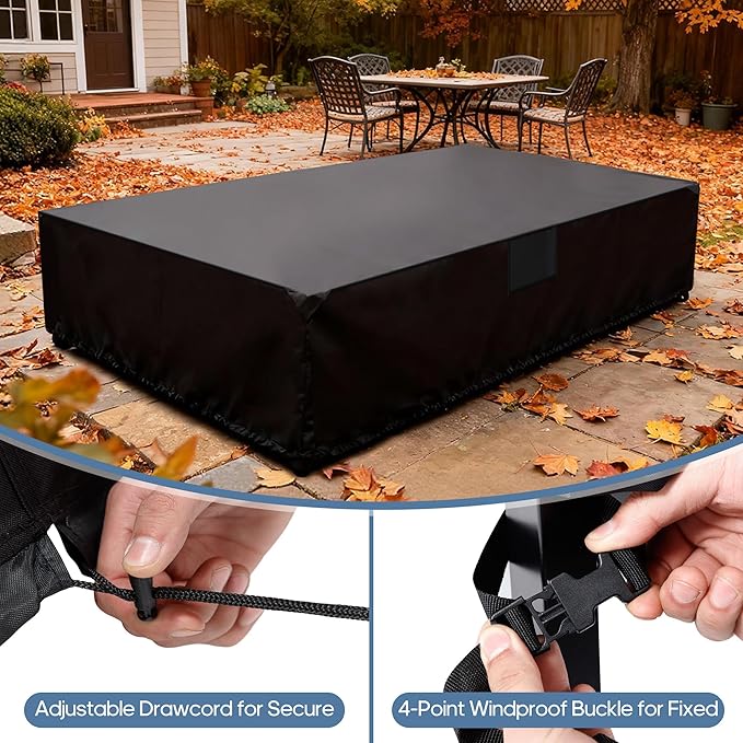 DUMOS Outdoor Furniture Cover, Rectangular Heavy Duty 600D UV Resistant & Waterproof Patio Furniture Covers for Deck Table and Chairs, Backyard Patio Dining Sets, 126"L x 63"W x 28"H, Black