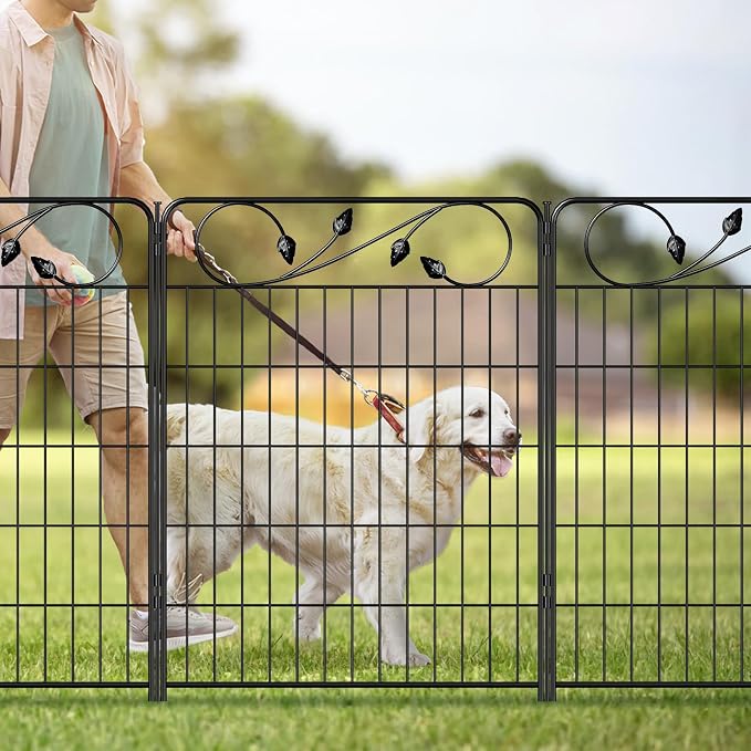Decorative Black Garden Fence 36in(H) X18.6ft(L) 8 Panels Leaf Metal Wire Border Fence for Landscape Patio Flower Bed Garden Fencing for Yard Panel Animal Barrier for Dogs