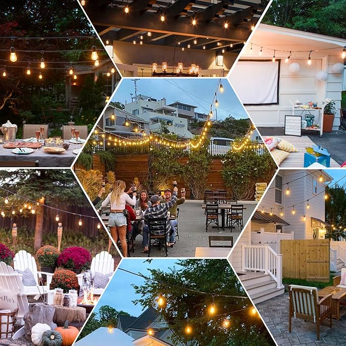 GANA 12V Low Voltage & Safe LED Outdoor String Lights,96FT 30 Shatterproof Bulbs, 2200K Warm White Pergola Lights for Your House's, Garden, Fence, Porch,Balcony,and Bistro（96FT）
