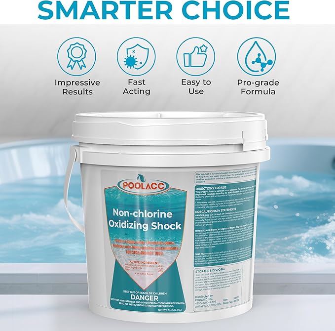 POOLACC Non-Chlorine Spa Shock for Hot Tub, Chlorine-Free Shock Oxidizer Treatment for Hot Tubs, Spas and Swimming Pools, Fast Acting, Quick Dissolving Oxidizing Shock for Crystal Clear Water- 5lbs*2