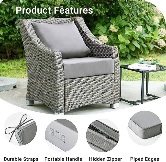 IPYNBAP Outdoor Cushions for Patio Furniture,Outdoor Seat Cushion Set 24 x 24 x 4 Inch,Waterproof & Fade Resistant Outdoor Chair Cushions,Deep Patio Chair Cushion with Removable Cover,Grey