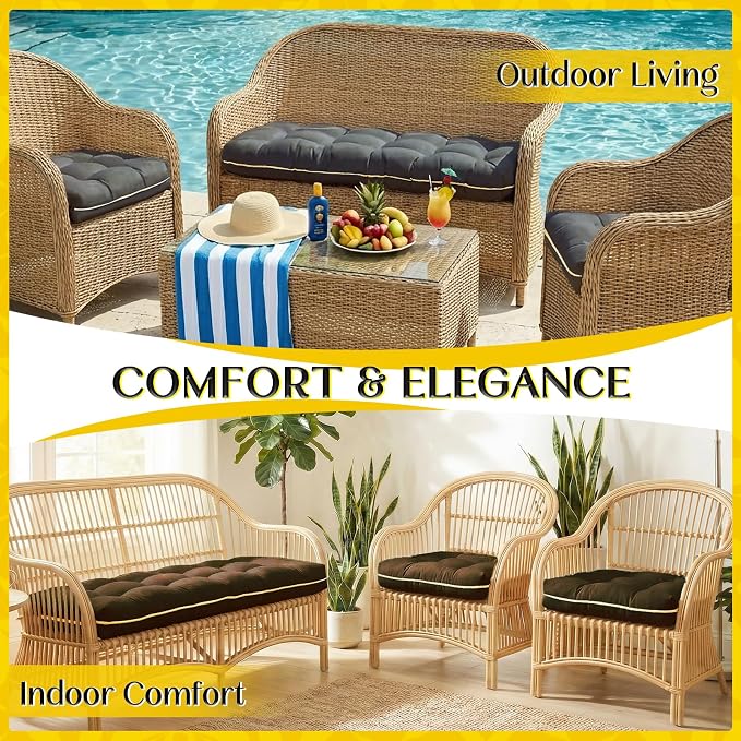 1 MIDDLE ONE Wicker Chair Cushions 3 Pieces Set for Outdoor Furniture, Replacement Patio Wicker Furniture Cushions, 1Pc Loveseat Cushion & 2Pcs Chair Cushions (Grey)