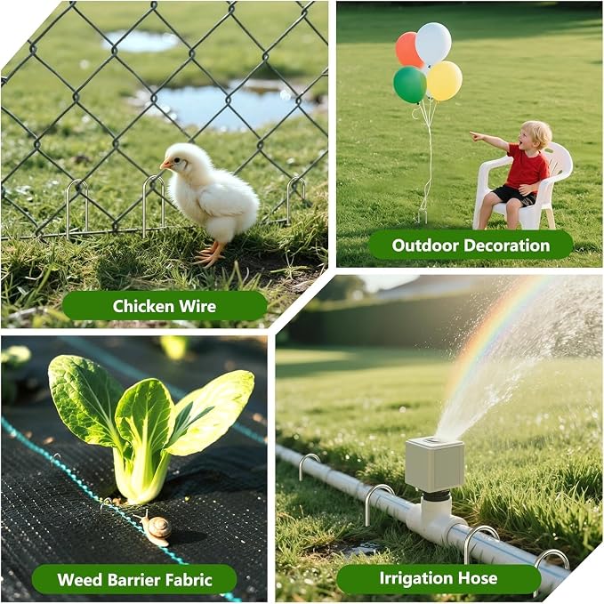 AAGUT 6 Inch Landscape Stakes 150 Pack Garden Drip Irrigation Tubing Stakes Heavy Duty 11 Gauge Galvanized Ground Staples Lawn U Hooks for Soaker Hose, Chicken Wire, Chain Link Fence, Dog Fence
